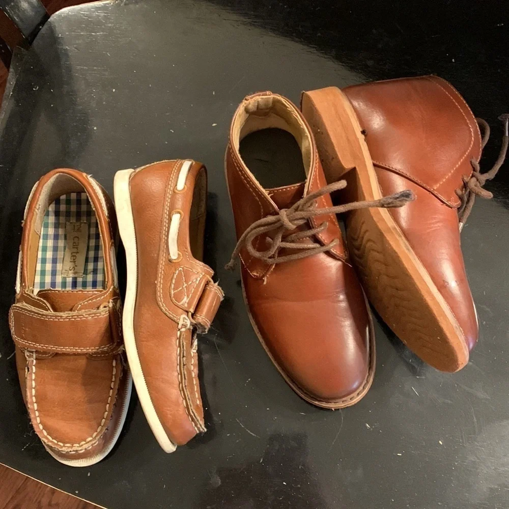Boys Brown faux Leather Shoes size 12 boat shoes chukka boots chestnut